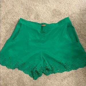 Green embroidered shorts